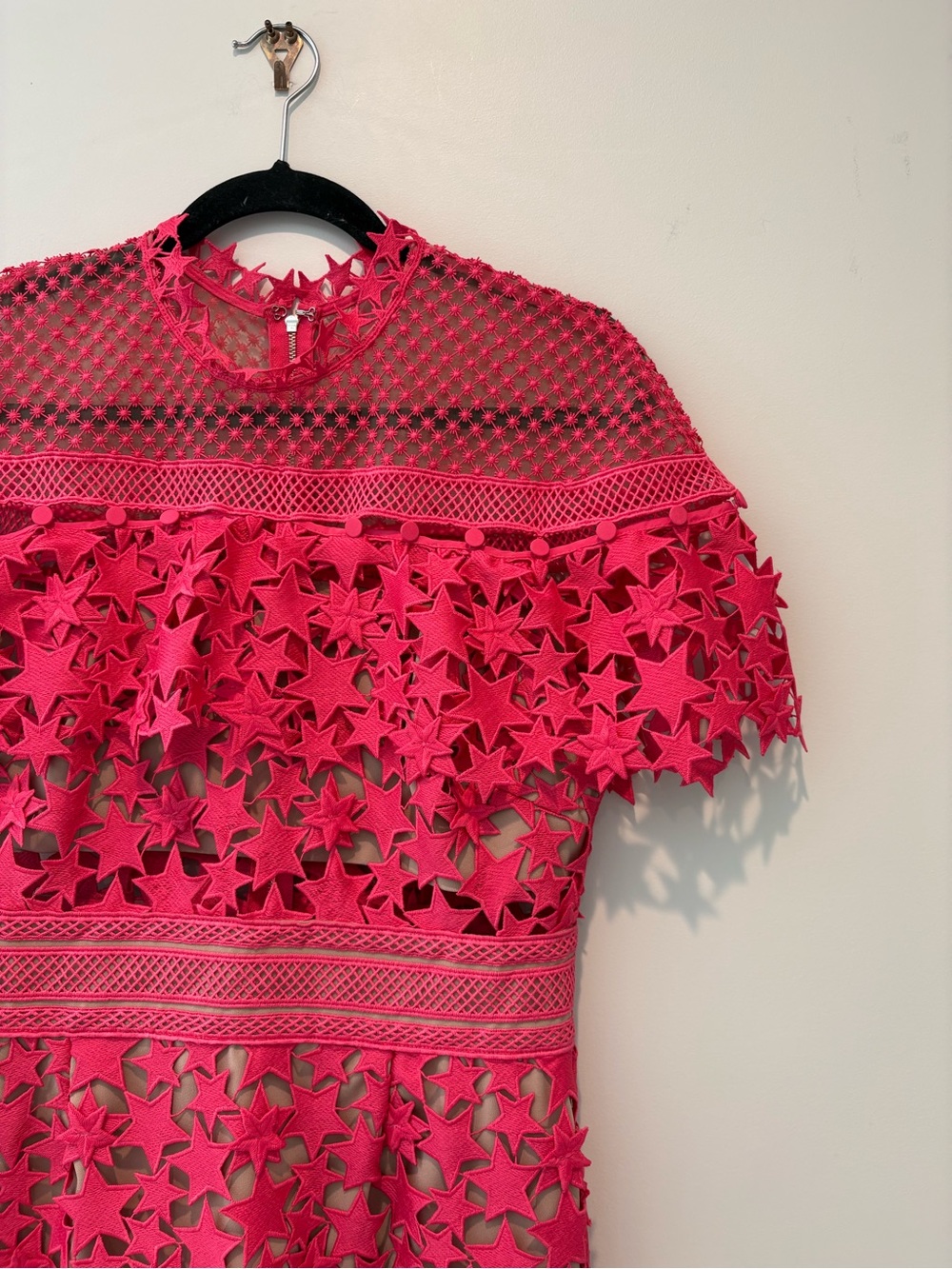 Self-Portrait Pink Yoke Frill Star Guipure Lace Mini Dress - Picture 4 of 8